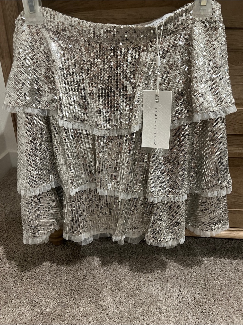 Endless Rose Silver Sequin Tiered Mini Skirt